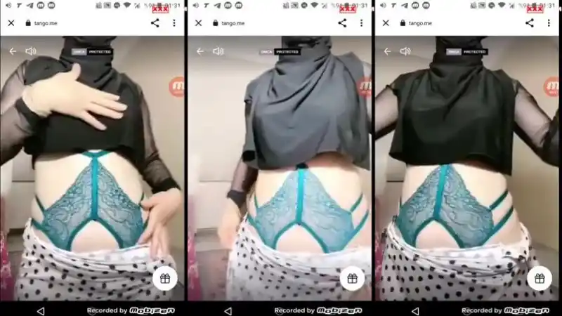 Türbanlı boncuk tangoda mavi tangasını açıp kalçasını gösteriyor – Sansürsüz türbanlı seks